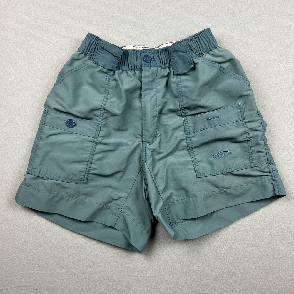 Vintage AFTCO Mens 28 Teal Blue M01 Original Fishing Shorts Cargo Utility Pocket